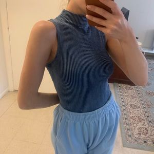 Free People mock neck form fitting navy tank top